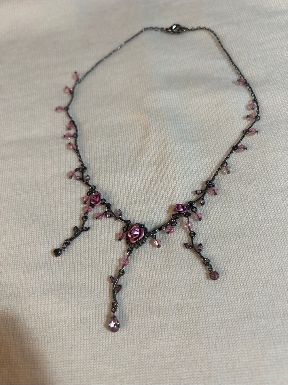 Delicate Pink Rose Floral Drop Choker Necklace - Women's Jewelry